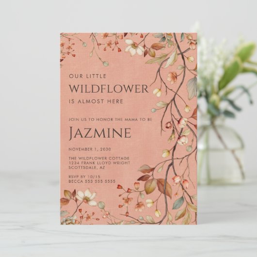 Invitation Baby shower Fleur sauvage Boho Terracotta de Cotta (Debout devant)