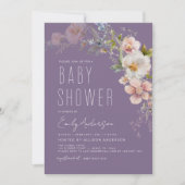 Invitation Baby shower Fleur sauvage Boho violet Élégant (Devant)