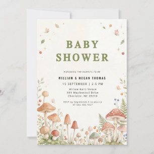 Invitation Baby Shower Fleur Sauvage Bois Champignon