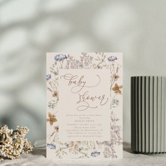 Invitation Baby shower Fleur sauvage Calligraphie