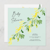 Invitation Baby shower Fleur sauvage Carré  de menthe jaune (Devant / Derrière)