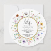Invitation Baby shower Fleur sauvage chic rond (Devant)