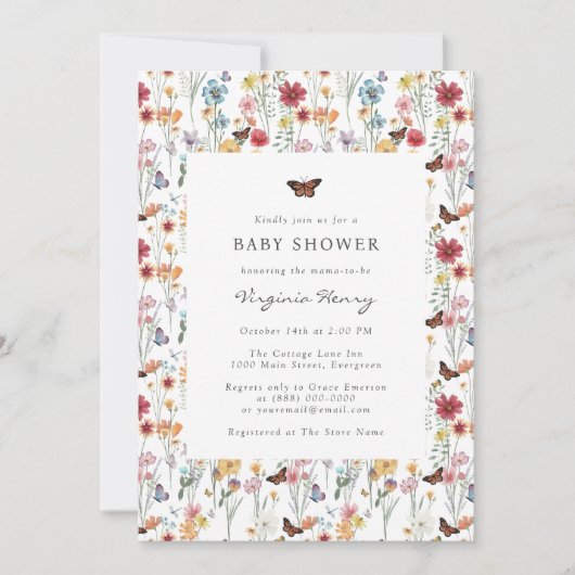 Invitation Baby shower Fleur sauvage coloré (Devant)