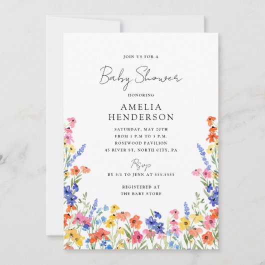 Invitation Baby shower Fleur sauvage coloré (Devant)