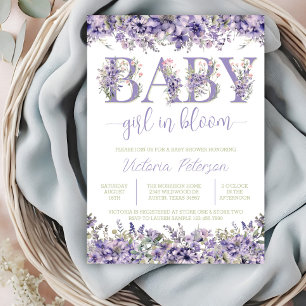 Invitation Baby shower Fleur sauvage couleur pourpre