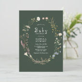 Invitation Baby shower Fleur sauvage couleur vert foncé (Debout devant)