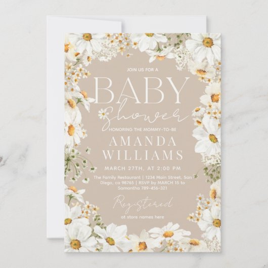 Invitation Baby shower Fleur sauvage Daisy Boho (Devant)