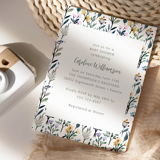 Invitation Baby shower Fleur sauvage d'aquarelle Boho