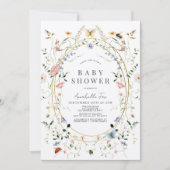 Invitation Baby shower fleur sauvage d'aquarelle de papillon (Devant)