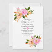 Invitation Baby shower fleur sauvage d'aquarelle rose (Devant)