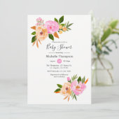 Invitation Baby shower fleur sauvage d'aquarelle rose (Debout devant)