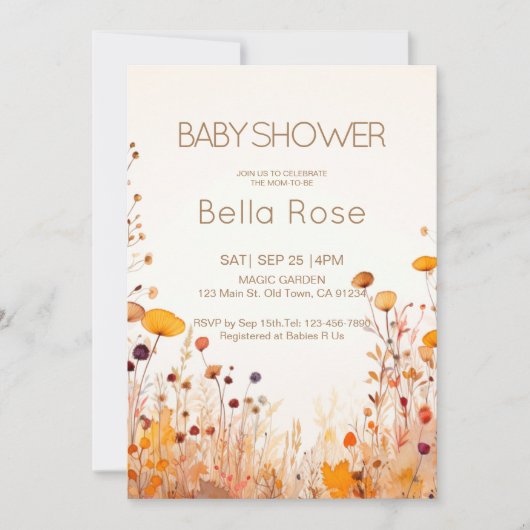 Invitation Baby shower Fleur sauvage d'automne (Devant)