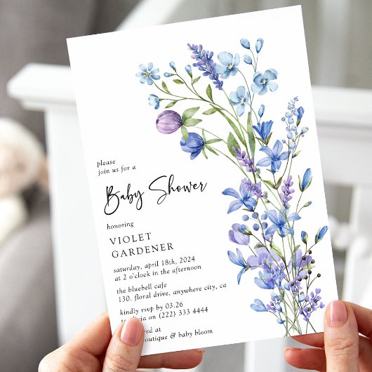 Invitation Baby shower Fleur sauvage de beauté Botanique Bleu