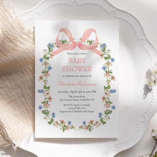 Invitation Baby shower Fleur sauvage de bébé garçon rose