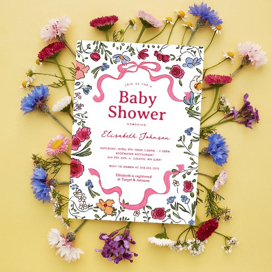 Invitation Baby shower Fleur sauvage de boue florale Whimsica