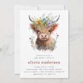 Invitation Baby shower Fleur sauvage de Highland Cow (Devant)