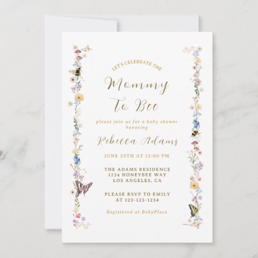 Invitation Baby shower Fleur sauvage de la fête de la fête de (Devant)