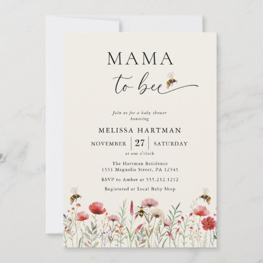 Invitation Baby shower Fleur sauvage de la maman d'Abee (Devant)