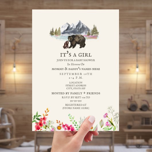 Invitation Baby shower Fleur sauvage de la montagn