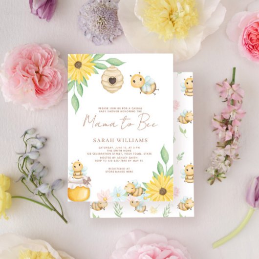 Invitation Baby shower Fleur sauvage de Mama à Bee