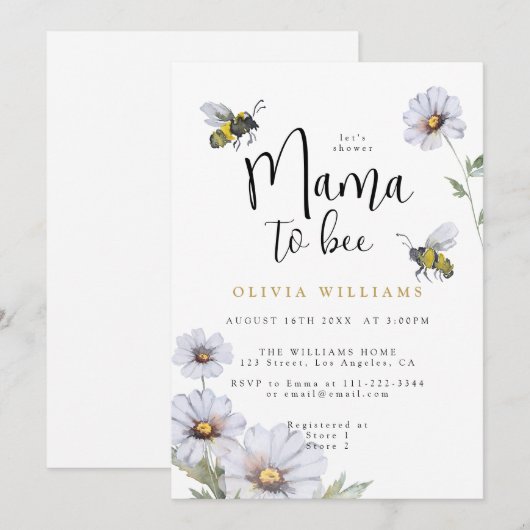 Invitation Baby shower Fleur sauvage de Mama to Bee Daisies (Devant / Derrière)