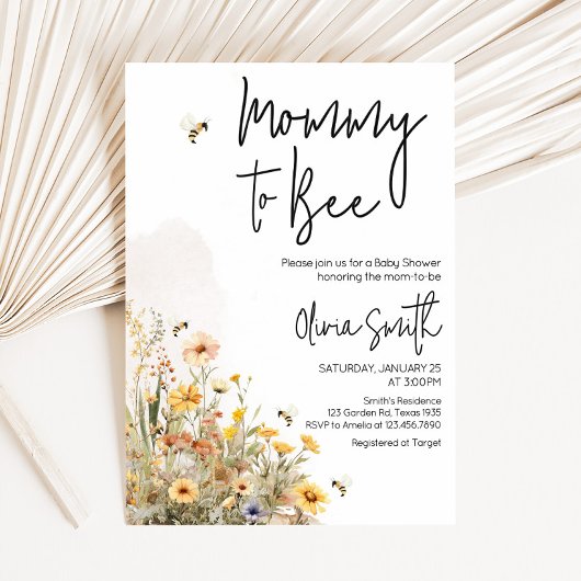 Invitation Baby shower Fleur sauvage de maman à Bee