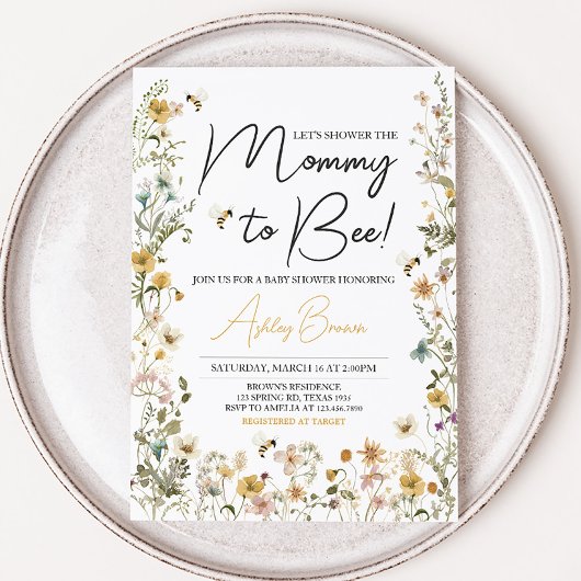 Invitation Baby shower Fleur sauvage de maman à Bee