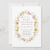 Invitation Baby shower Fleur sauvage de papillon rose (Devant)