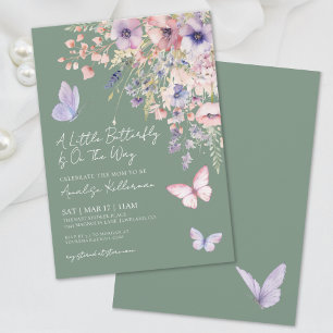 Invitation Baby shower Fleur sauvage de papillon vert Sage