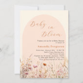 Invitation Baby shower fleur sauvage de pêche beige arche fle (Devant)