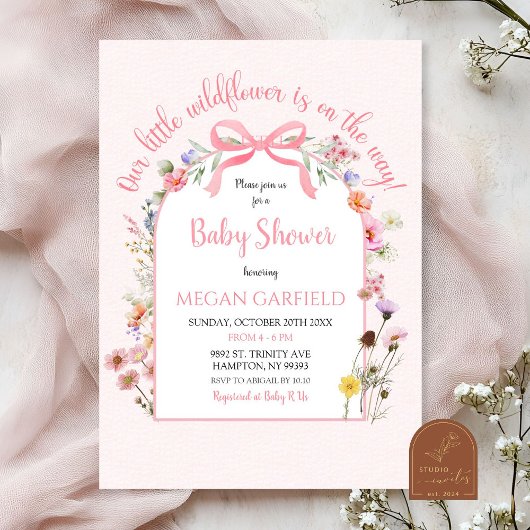 Invitation Baby shower Fleur sauvage de printemps rose Coquet