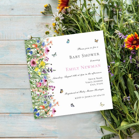 Invitation Baby shower Fleur sauvage d'été de Bohême