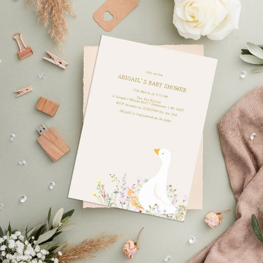 Invitation Baby shower Fleur sauvage d'oie d'aquarelle