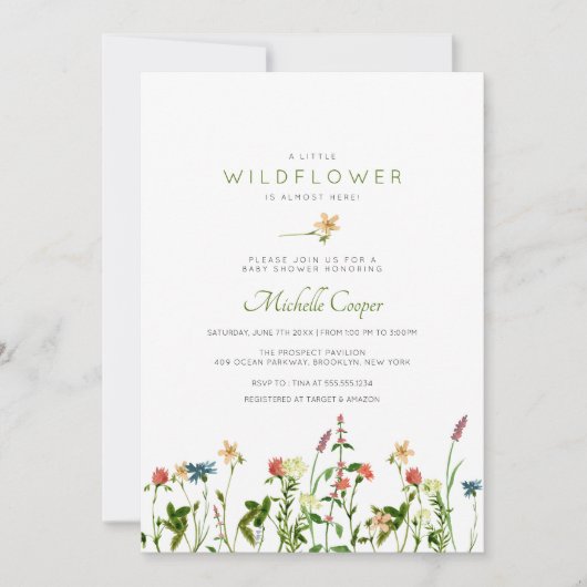 Invitation Baby shower Fleur sauvage doux (Devant)