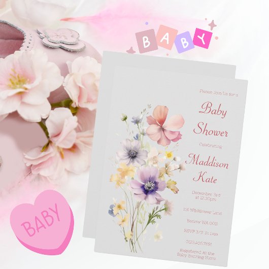 Invitation Baby shower Fleur sauvage élégant