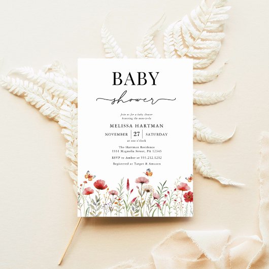 Invitation Baby shower Fleur sauvage élégant