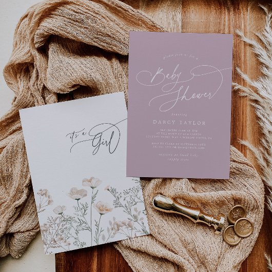 Invitation Baby shower Fleur sauvage élégant de charme rose