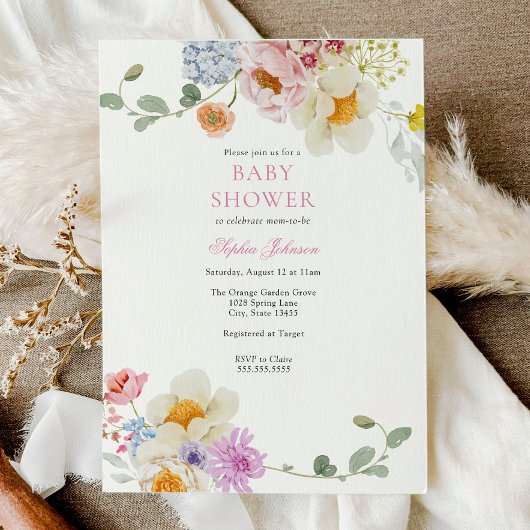 Invitation Baby Shower Fleur Sauvage Élégante