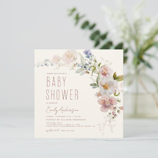 Invitation Baby shower Fleur sauvage en terre cuite Boho Élég (Debout devant)