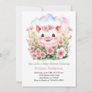 Invitation Baby shower fleur sauvage et mignonne fille rose P