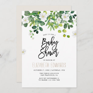 Invitation Baby shower Fleur sauvage Eucalyptus aquarelle