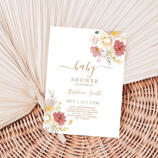 Invitation Baby shower fleur sauvage fille