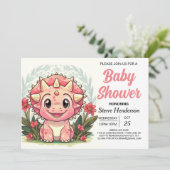 Invitation Baby shower fleur sauvage fille Dinosaur fille (Debout devant)