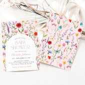 Invitation Baby shower fleur sauvage fille rose