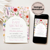 Invitation Baby shower fleur sauvage fille rose