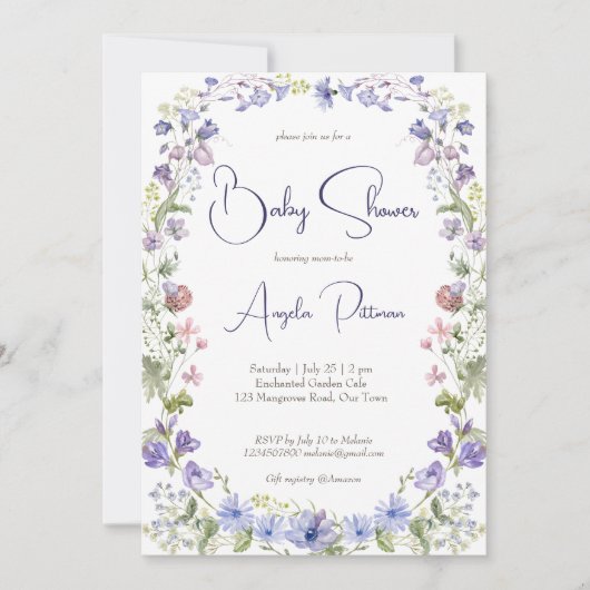 Invitation baby shower fleur sauvage fleurs boho (Devant)