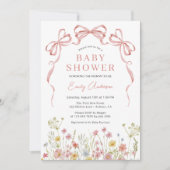 Invitation Baby shower Fleur sauvage Floral Blush Rose Bow Gi (Devant)