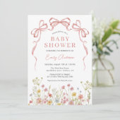 Invitation Baby shower Fleur sauvage Floral Blush Rose Bow Gi (Debout devant)