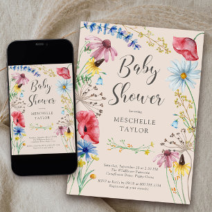 Invitation Baby-Shower Fleur Sauvage Floral Rustique Campagne