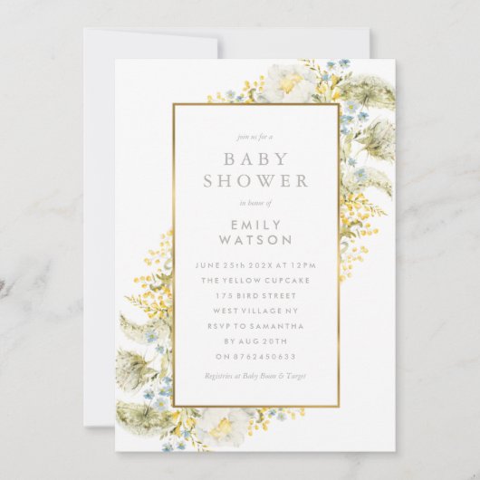Invitation Baby shower Fleur sauvage Foil Frame Boho en honne (Devant)